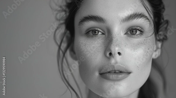 Fototapeta Beautiful model Girl with Perfect Fresh Clean Skin over gray background