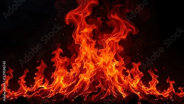 Obraz Vibrant flames rising against a dark background, showcasing the energy and beauty of fire in its natural form.