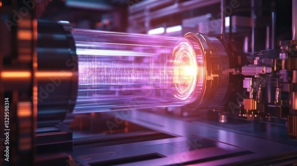 Fototapeta Quantum chip glowing under holographic qubit overlay