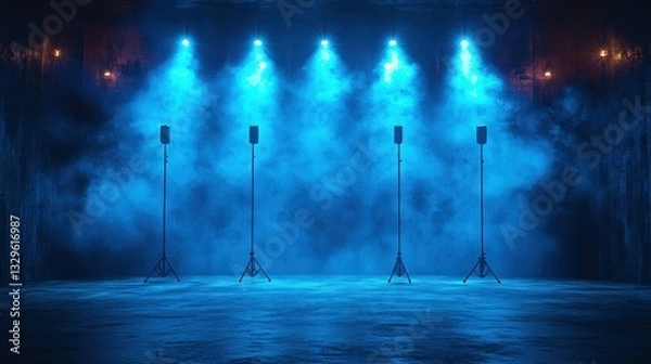 Fototapeta Empty stage with microphones and spotlights