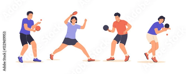 Fototapeta Set illustration of table tennis players. Illustration for website, landing page, mobile app, poster and banner.