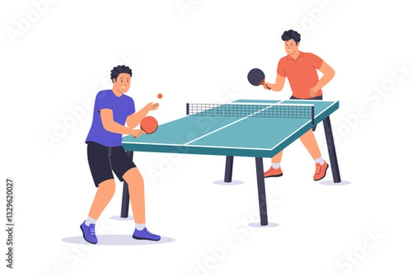Fototapeta Illustration of two players play table tennis. Illustration for website, landing page, mobile app, poster and banner.