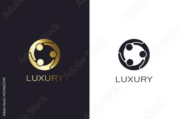 Obraz Dynamic Teamwork Luxury Logo with Connected Figures in Gold Finish