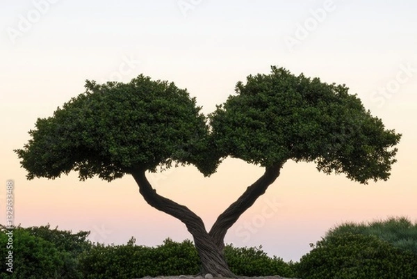 Fototapeta Two trees form heart shape, symbolizing love and connection at s