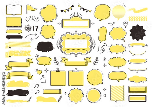 Fototapeta ポップな吹き出しと飾りのイラストセット