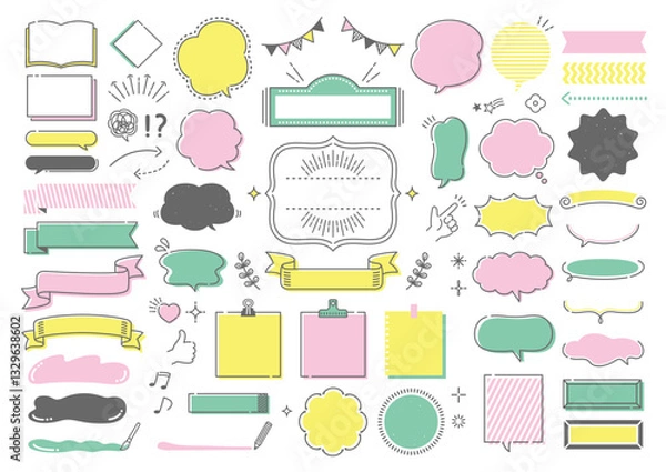 Fototapeta ポップな吹き出しと飾りのイラストセット