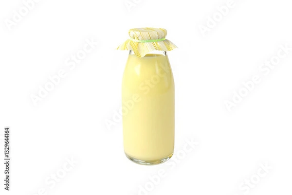 Obraz 白い背景にガラス瓶に入ったフルーツ牛乳一本