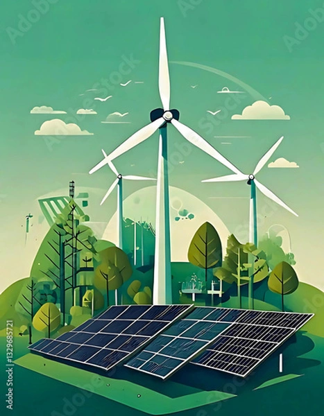 Fototapeta wind turbine and solar panels