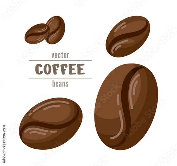 Obraz Vector big coffee beans set. Fresh Roast. Espresso blend. Drink elements collection. Many cute hand drawn grains for package design, ads layout. Funny graphic signs. Cartoon 3d icons. Top view image