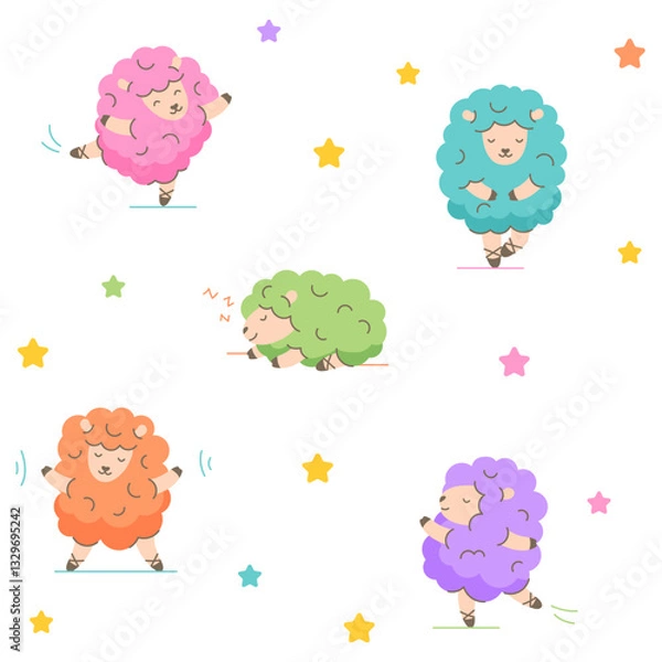 Fototapeta Cute sheep in pointe shoes dancing ballet, pattern