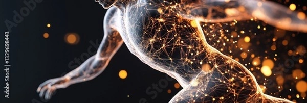 Fototapeta Neurological Performance Visualization Cutting-Edge Sports Science AI of Athlete Biomechanics, Illuminating Neural-Muscular Connectivity in High-Resolution Digital Anatomy