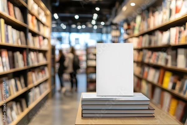 Fototapeta Blank Book Cover Mockup in Bookstore Stack of Books, Reading, Education