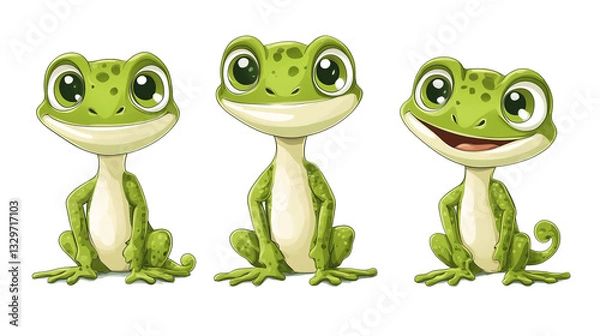 Fototapeta Cartoon Frogs With Happy Expressions On A Transparent Background.