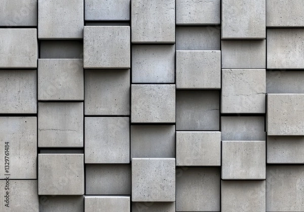 Fototapeta Textured Grey Concrete Block Wall Geometric Cube Pattern