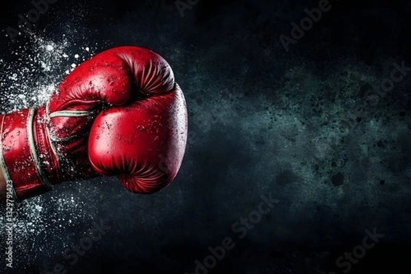 Fototapeta Intense Boxing Match Promotion   Dramatic Live Stream Poster with Red Gloves