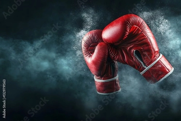 Fototapeta Intense Boxing Gloves in Action Against Dramatic Dark Background for Live Stream Event Poster