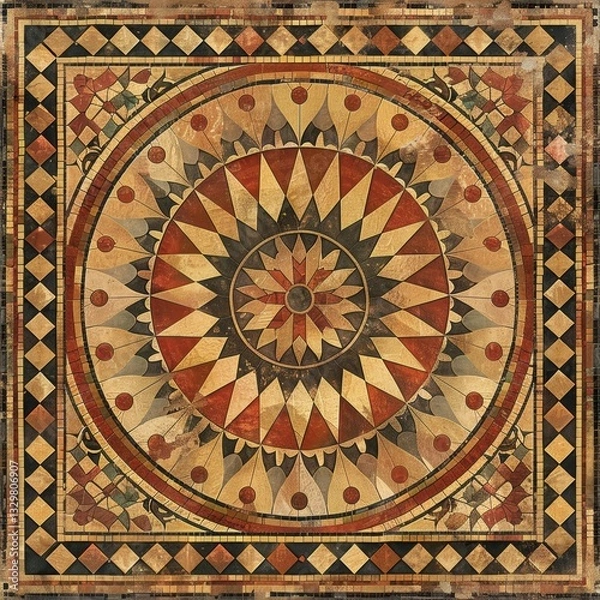 Obraz Large, colorful mosaic tile floor with a large flower in the center