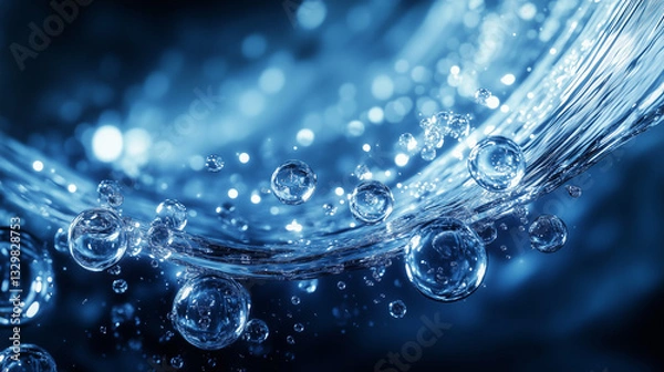 Fototapeta Futuristic depiction of water molecules interacting with energy waves, creating a visual fusion