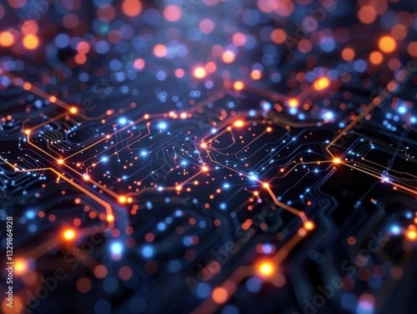 Obraz Computer chip with many small lights on it