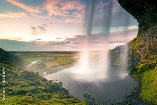 Obraz Discover Seljalandsfoss in Iceland with stunning waterfall views at sunset