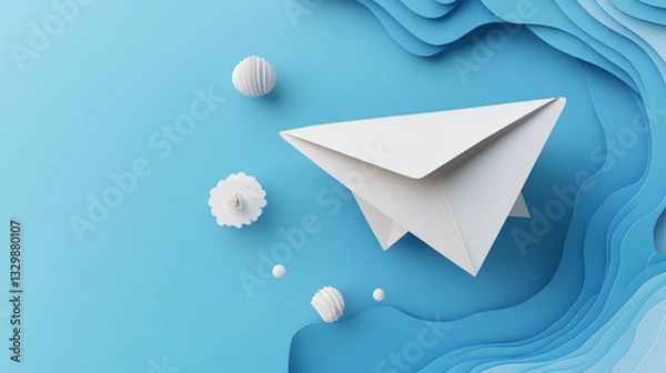 Obraz white paper with blue ribbon on white