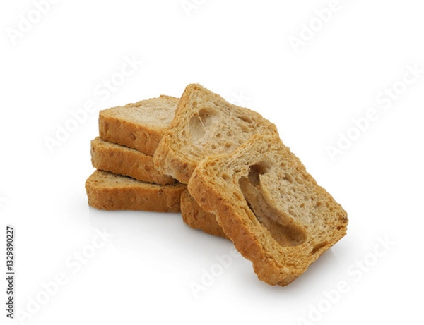 Obraz Whole wheat mini toasts, toasted slices of bread or rusks isolated on white background       