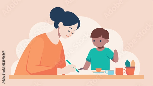 Obraz Happy Mother's Day! Watercolor Painting Fun: A Mom and Child Create Joyful Art Together, Celebrating the Bond of Motherhood and the Creativity of Family Time. A heartwarming scene 