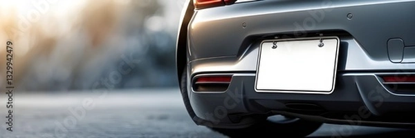 Fototapeta Blank Vehicle car bumper license plate mockup for Automobile identification Information Transportation Rear View Banner
