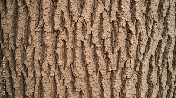 Fototapeta Close-up of rough tree bark texture, natural organic surface with intricate patterns and earthy tones, detailed wood grain background
