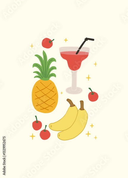 Fototapeta Abstract childlike summer vibe posters template. Modern trendy minimal style. Hand drawn Rounded design for wallpaper, wall decor, print, postcard, cover, template, banner.