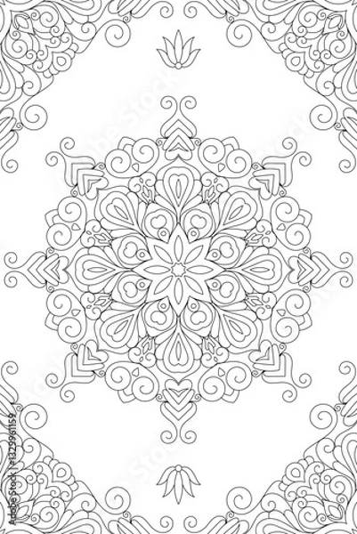 Fototapeta Vector Black and White Mandala Pattern. Intricate Spiritual Lace Tattoo with Islamic, Arabic, Indian, and Ottoman Influences. Zentangle inspired image to color.