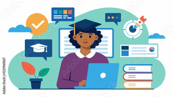 Fototapeta Each student has access to their own data portal where they can track their academic growth and set goals for improvement.. Vector illustration