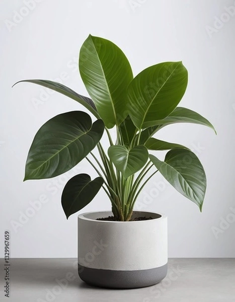 Obraz  A gray painted cement pot with a plant