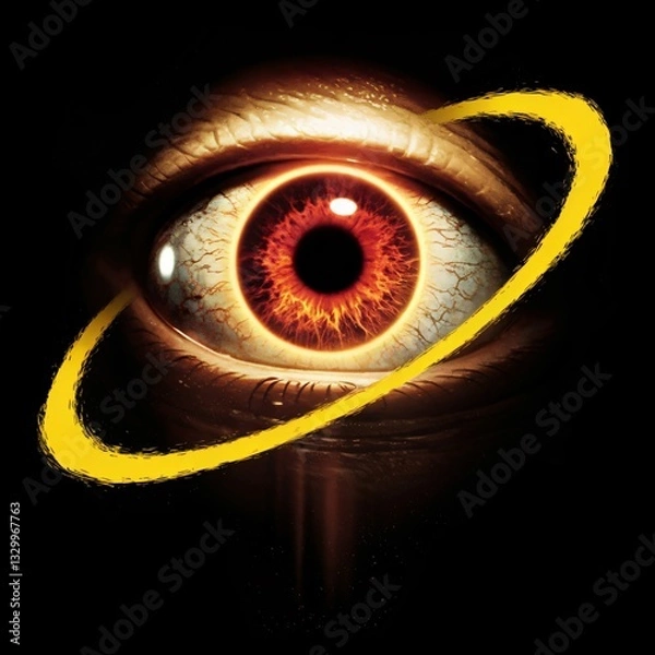 Fototapeta A red eye with a yellow ring around it