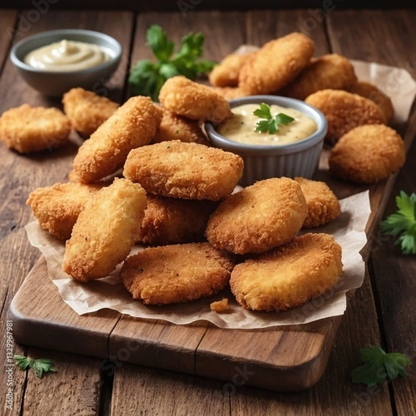 Fototapeta Fried chicken nuggets with mayonnaise