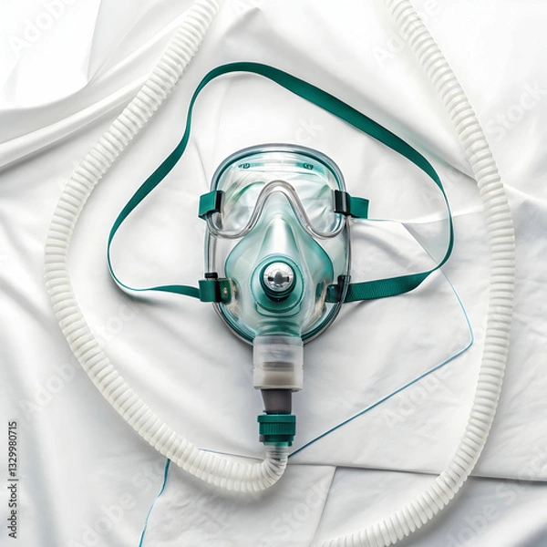 Fototapeta oxygen mask focused lying on white background top