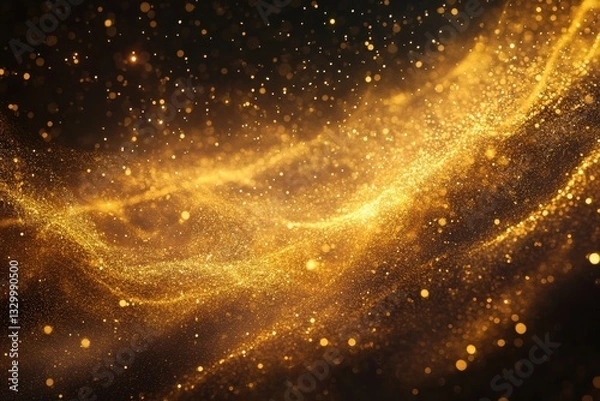 Fototapeta Illuminating golden waves of motion abstract art digital composition dark background