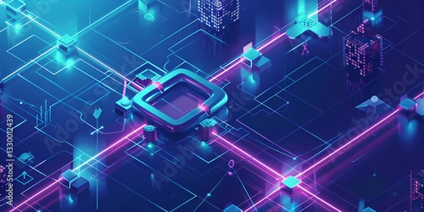 Fototapeta Artificial intelligence network with futuristic processor, Advanced AI chip technology concept
