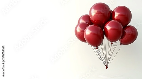 Fototapeta A cluster of red balloons floating against a white background