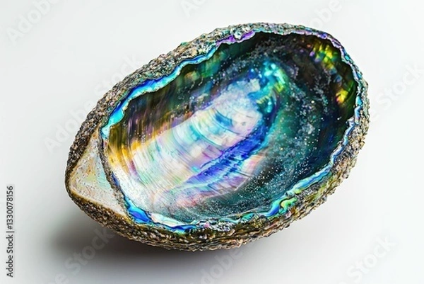 Obraz A mesmerizing iridescent abalone shell, showcasing vibrant blues, greens, and purples.