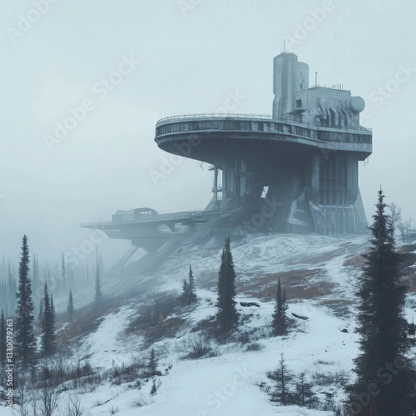Fototapeta Abandoned Soviet Brutalist Structure