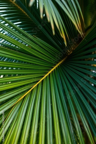 Fototapeta Close Up of Green Palm Frond Showing Radiating Pattern and Texture