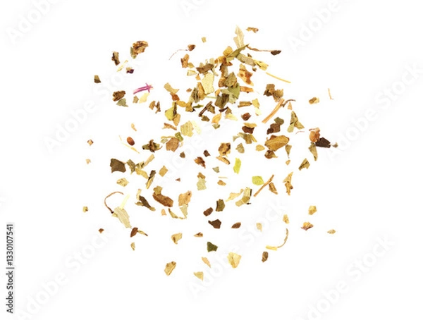 Obraz  Chopped dry basil flying, isolated on white