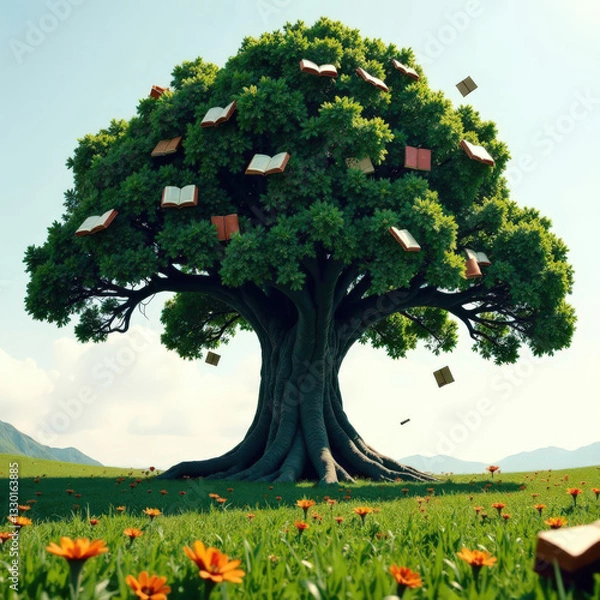 Obraz Ancient Tree of Knowledge with Floating Books