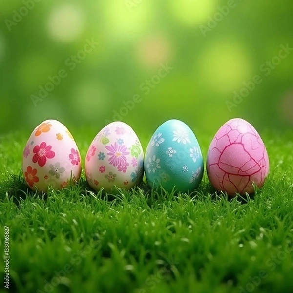 Fototapeta colorful easter eggs in grass