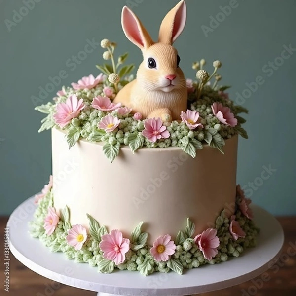 Fototapeta delicious cake with a rabbit figurine