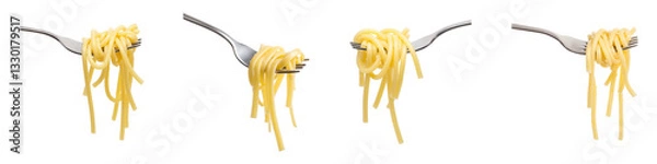 Fototapeta Twirled Pasta on Fork, Cut Out Set