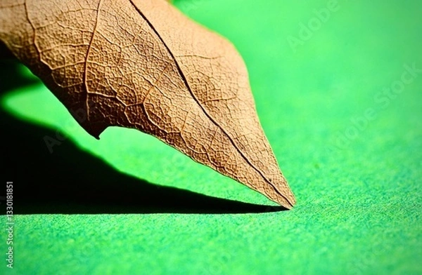 Fototapeta Close-up photo of a maple leaf fragment. Autumn maple leaf on a green background.