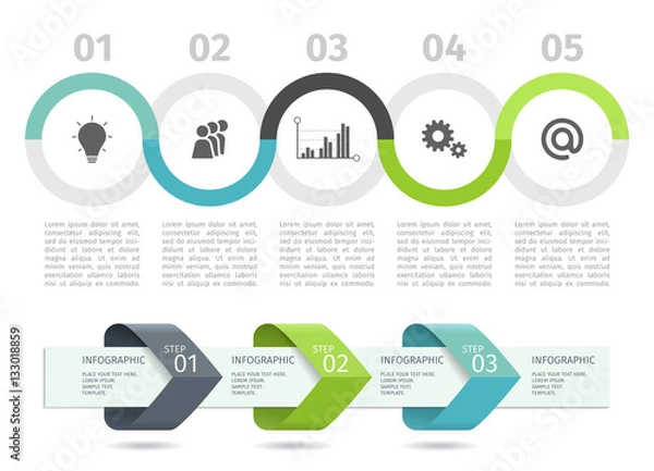 Fototapeta Infographic process chart and arrows with step up options. Vector template