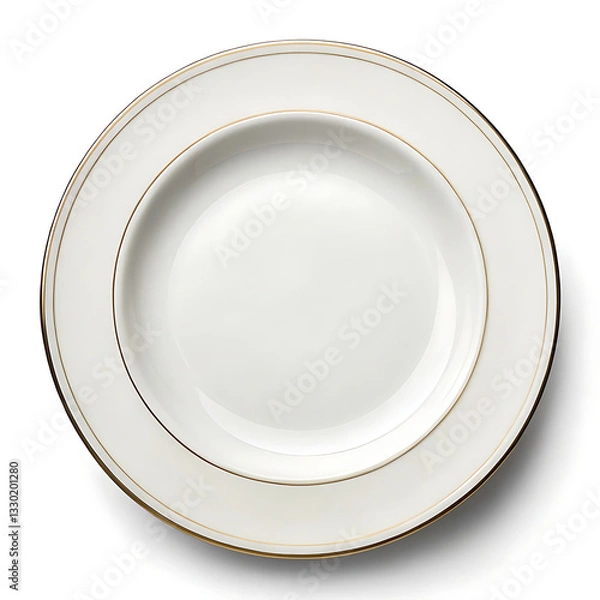 Fototapeta An Elegant Off-white Porcelain Plate, Subtly Adorned With A Delicate Gold Rim, Ready To Host A Culinary Masterpiece, A Symbol Of Refined Dining Isolated on Transparent Background